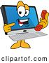 Vector Illustration of a Cartoon PC Computer Mascot Holding and Pointing to a Phone by Mascot Junction