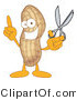 Vector Illustration of a Cartoon Peanut Mascot Holding Scissors by Mascot Junction