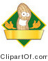 Vector Illustration of a Cartoon Peanut Mascot Logo with a Green Diamond and Gold Banner by Mascot Junction