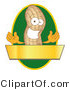 Vector Illustration of a Cartoon Peanut Mascot Logo with a Green Oval and Gold Banner by Mascot Junction