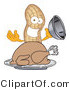 Vector Illustration of a Cartoon Peanut Mascot Serving a Roasted Turkey by Mascot Junction