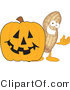 Vector Illustration of a Cartoon Peanut Mascot with a Halloween Pumpkin by Mascot Junction