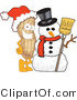 Vector Illustration of a Cartoon Peanut Mascot with a Snowman by Mascot Junction