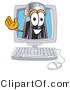 Vector Illustration of a Cartoon Pepper Shaker Mascot Waving from Inside a Computer Screen by Mascot Junction