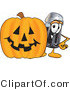 Vector Illustration of a Cartoon Pepper Shaker Mascot with a Carved Halloween Pumpkin by Mascot Junction