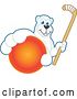 Vector Illustration of a Cartoon Polar Bear School Mascot Grabbing a Ball and Holding a Hockey Stick by Mascot Junction