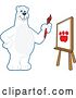 Vector Illustration of a Cartoon Polar Bear School Mascot Painting a Paw Print on a Canvas by Mascot Junction