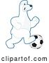 Vector Illustration of a Cartoon Polar Bear School Mascot Playing Soccer by Mascot Junction