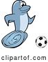 Vector Illustration of a Cartoon Porpoise Dolphin School Mascot Playing Soccer by Mascot Junction