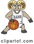 Vector Illustration of a Cartoon Ram Mascot Dribbling a Basketball by Mascot Junction
