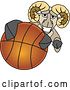 Vector Illustration of a Cartoon Ram Mascot Grabbing a Basketball by Mascot Junction
