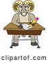 Vector Illustration of a Cartoon Ram Mascot Student Taking a Quiz at a Desk by Mascot Junction