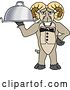Vector Illustration of a Cartoon Ram Mascot Waiter Holding a Cloche Platter by Mascot Junction
