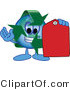 Vector Illustration of a Cartoon Recycle Mascot Holding a Red Price Tag by Mascot Junction