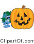 Vector Illustration of a Cartoon Recycle Mascot with a Halloween Pumpkin by Mascot Junction