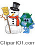 Vector Illustration of a Cartoon Recycle Mascot with a Snowman by Mascot Junction