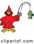 Vector Illustration of a Cartoon Red Cardinal Bird Mascot Fishing by Mascot Junction