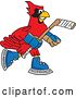 Vector Illustration of a Cartoon Red Cardinal Bird Mascot Playing Ice Hockey by Mascot Junction