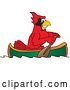 Vector Illustration of a Cartoon Red Cardinal Bird Mascot Rowing a Canoe by Mascot Junction