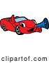 Vector Illustration of a Cartoon Red Convertible Car Mascot Announcing with a Megaphone by Mascot Junction