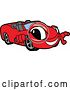 Vector Illustration of a Cartoon Red Convertible Car Mascot Looking Through a Magnifying Glass by Mascot Junction