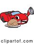 Vector Illustration of a Cartoon Red Convertible Car Mascot Serving a Thanksgiving Turkey by Mascot Junction