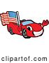 Vector Illustration of a Cartoon Red Convertible Car Mascot Waving and Holding an American Flag by Mascot Junction