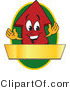 Vector Illustration of a Cartoon Red up Arrow Logo Mascot Above a Blank Gold Banner on a Green Oval by Mascot Junction
