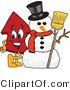 Vector Illustration of a Cartoon Red up Arrow Mascot by a Snowman by Mascot Junction