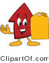 Vector Illustration of a Cartoon Red up Arrow Mascot Holding a Yellow Tag by Mascot Junction