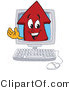 Vector Illustration of a Cartoon Red up Arrow Mascot in a Computer by Mascot Junction