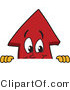 Vector Illustration of a Cartoon Red up Arrow Mascot Looking over a Blank Sign Board by Mascot Junction