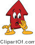 Vector Illustration of a Cartoon Red up Arrow Mascot Whispering by Mascot Junction