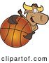 Vector Illustration of a Cartoon School Bull Mascot Holding up or Catching a Basketball by Mascot Junction
