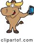 Vector Illustration of a Cartoon School Bull Mascot Standing and Holding a Smart Cell Phone by Mascot Junction