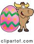 Vector Illustration of a Cartoon School Bull Mascot Standing with a Giant Easter Egg by Mascot Junction
