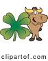 Vector Illustration of a Cartoon School Bull Mascot Standing with a Giant Four Leaf St Patricks Day Clover Shamrock by Mascot Junction