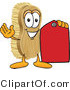 Vector Illustration of a Cartoon Scrub Brush Mascot Holding a Red Sales Price Tag by Mascot Junction
