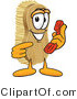 Vector Illustration of a Cartoon Scrub Brush Mascot Holding and Pointing to a Red Phone by Mascot Junction