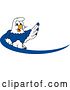 Vector Illustration of a Cartoon Seahawk Mascot Waving over a Blue Dash Logo by Mascot Junction