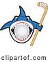 Vector Illustration of a Cartoon Shark School Mascot Biting a Ball and Holding a Stick by Mascot Junction