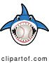 Vector Illustration of a Cartoon Shark School Mascot Biting a Baseball by Mascot Junction