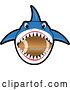 Vector Illustration of a Cartoon Shark School Mascot Biting an American Football by Mascot Junction
