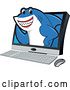 Vector Illustration of a Cartoon Shark School Mascot Emerging from a Desktop Computer Screen by Mascot Junction