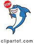 Vector Illustration of a Cartoon Shark School Mascot Holding a Stop Sign by Mascot Junction