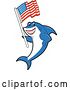 Vector Illustration of a Cartoon Shark School Mascot Holding an American Flag by Mascot Junction