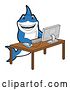 Vector Illustration of a Cartoon Shark School Mascot Using a Desktop Computer by Mascot Junction