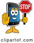Vector Illustration of a Cartoon Smart Phone Mascot Holding a Stop Sign by Mascot Junction