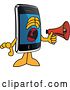 Vector Illustration of a Cartoon Smart Phone Mascot Screaming into a Megaphone by Mascot Junction