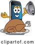 Vector Illustration of a Cartoon Smart Phone Mascot Serving a Roasted Thanksgiving Turkey by Mascot Junction